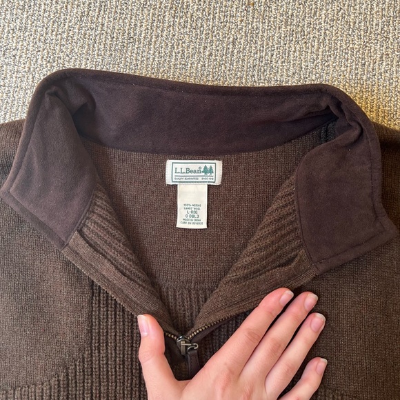 Men’s L.L. Bean Brown Merino Lambs’ Wool Half Zip-Up Sweater Size L - Picture 3 of 6